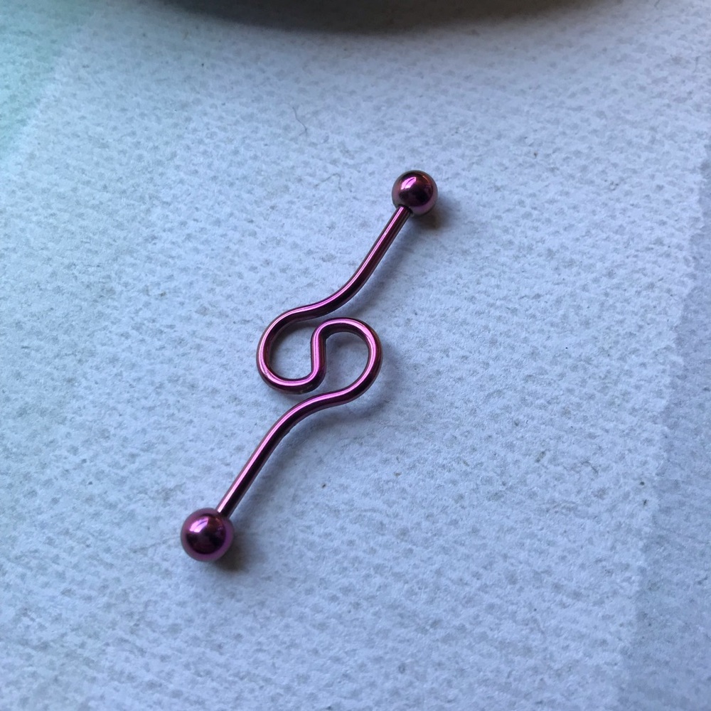 Pink Wave Industrial Barbell Earring